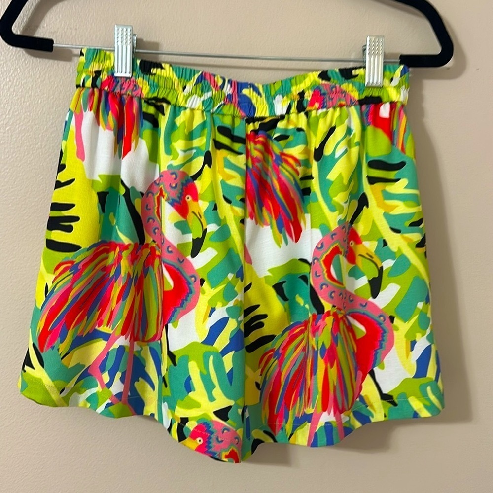 CROSBY by Mollie Burch Colorful Flamingo Print Shorts Sz Small Resortwear Preppy - Picture 2 of 8